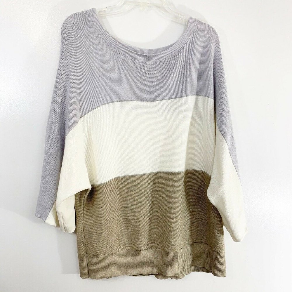 Lafayette 148 New York Lavender, Cream & Taupe Colorblock Crew Sweater